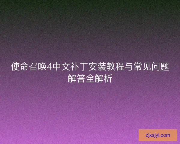 使命召唤4中文补丁安装教程与常见问题解答全解析 使命召唤4中文补丁安装教程与常见问题解答全解析